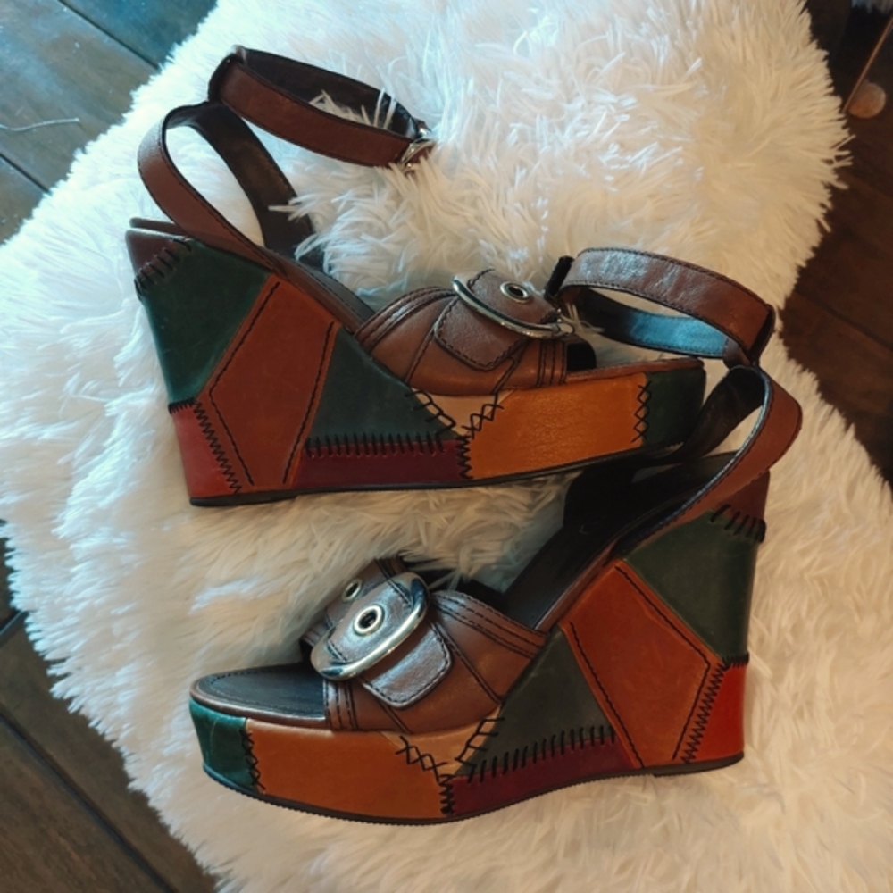 Coach Patchwork Ankle Strap Open Toe Platform Sho… - image 5